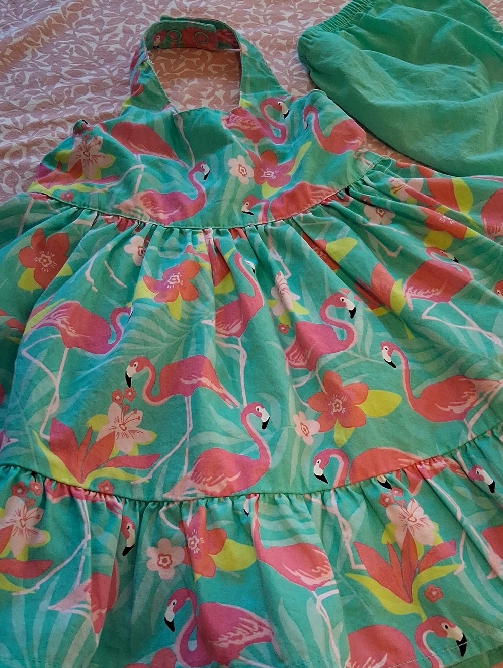 Gymboree Aqua and Pink Flamingo Print Toddler Sundress
